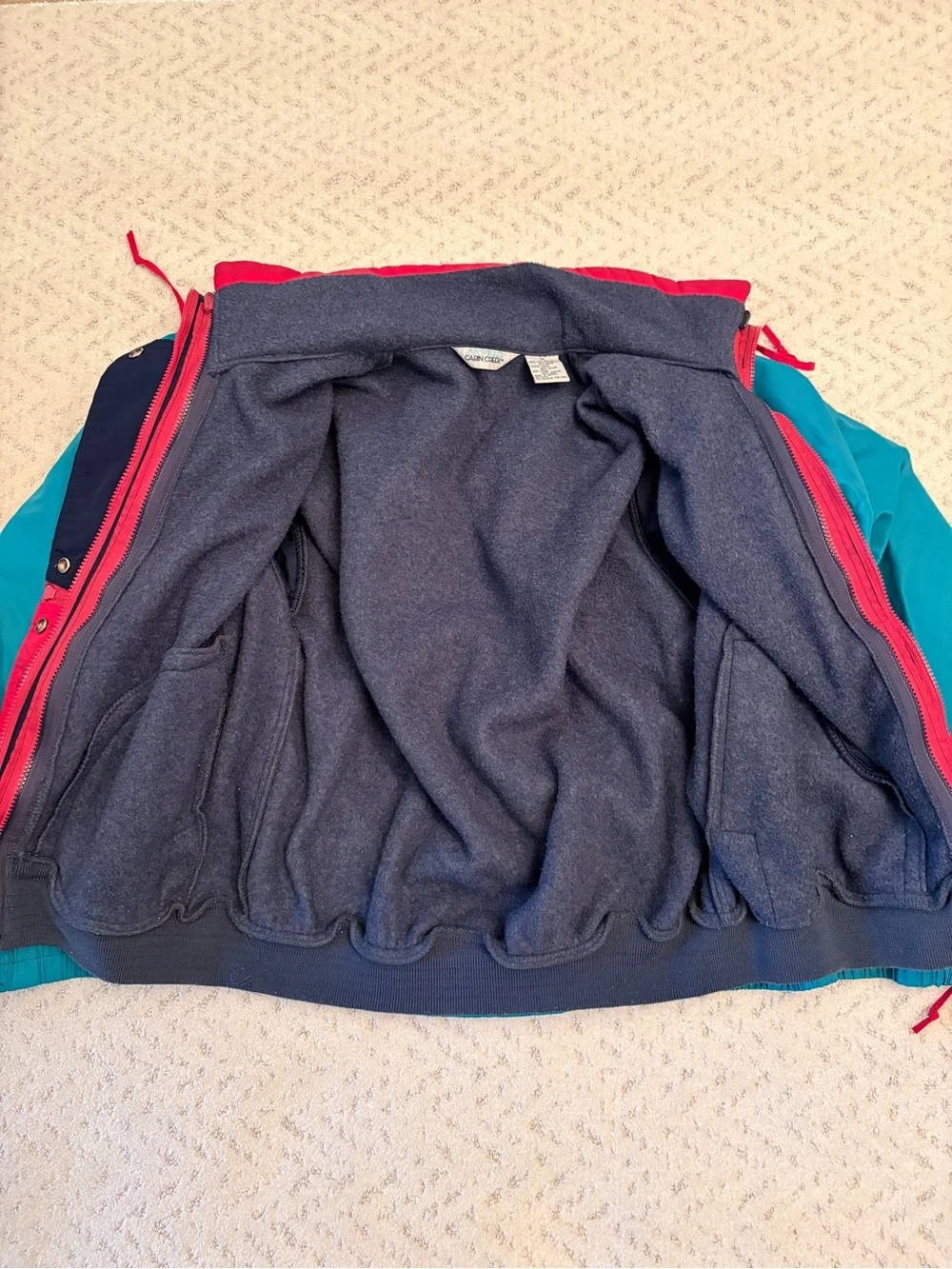 Vintage 90s Snow Ski Jacket With Fleece Jacket Lining Size Medium Teal Pink